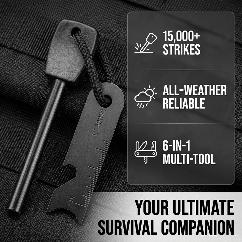 Fire Starter Waterproof - Multi-Function Wooden Handle Magnesium Fire Starter-Waterproof