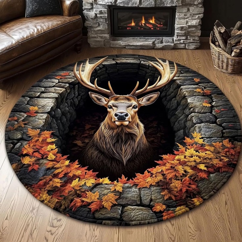 2D Deer Elk Round Rug Stone Ca - Hunting Outdoor Mat reseña y precio