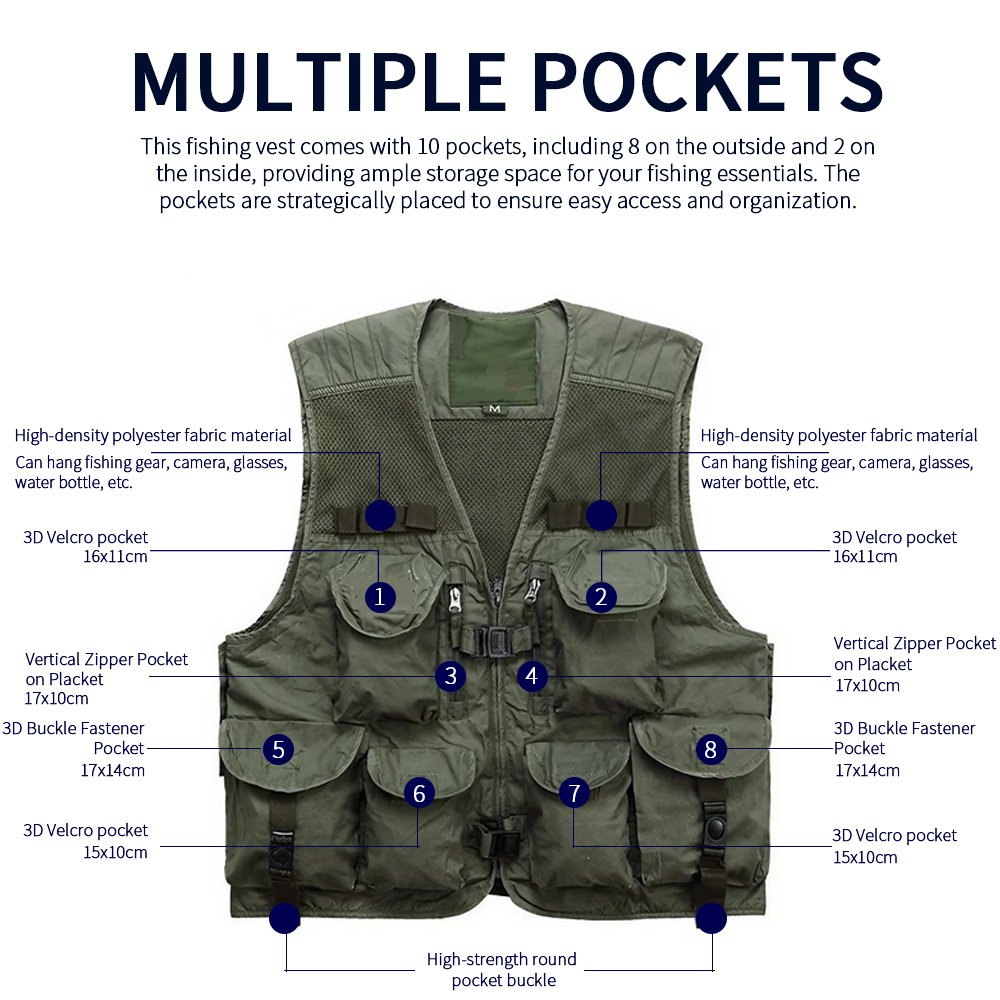 Men Fishing Vest 10 Pockets Br - Hunting Outdoor Apparel reseña y precio